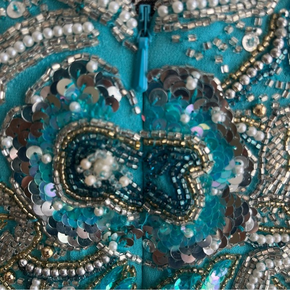 Oleg Cassini Black Tie Vintage Silk Beaded Formal Gown Blue Sz 4 - Picture 12 of 16